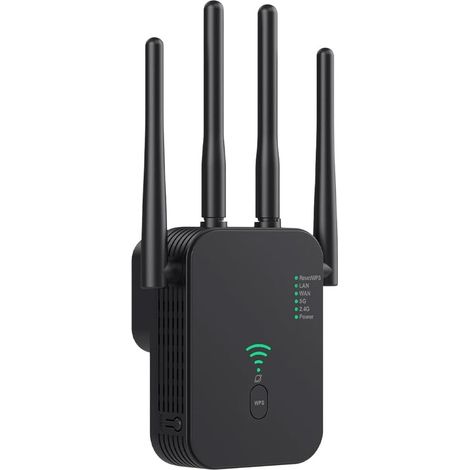 Booster WiFi, répéteur WiFi 1200 Mbit/s, booster WiFi, amplificateur de signal, booster WiFi 2,4 GHz + 5 GHz avec répéteur, compatible avec tous les routeurs dotés de 1 port WAN, 1 port LAN (1/5)