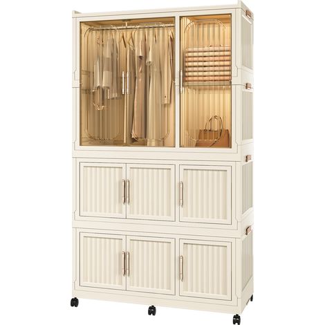 Armoire pliable à 9 portes magnétiques sur roulettes, polypropylène blanc crème, 96x49x44 cm (1/5)