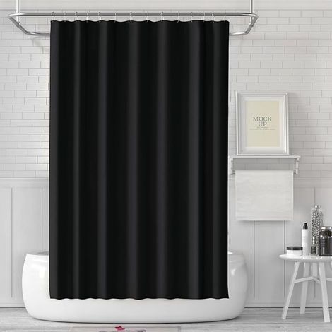 180 x 180 cm - Rideau de douche anti-moisissure - En tissu imperméable et lavable - Avec 12 anneaux de rideau de douche - Noir (1/5)
