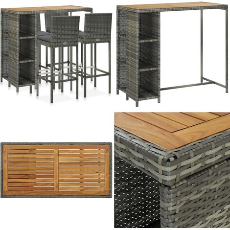 5-tlg. Gartenbar-Set mit Kissen Poly Rattan Grau - Gartenbar - Gartenmöbeln - Outdoor Furniture - Rattan Gartenmöbel - Wetterfestes Gartenmöbel - Home & Living (1/5)
