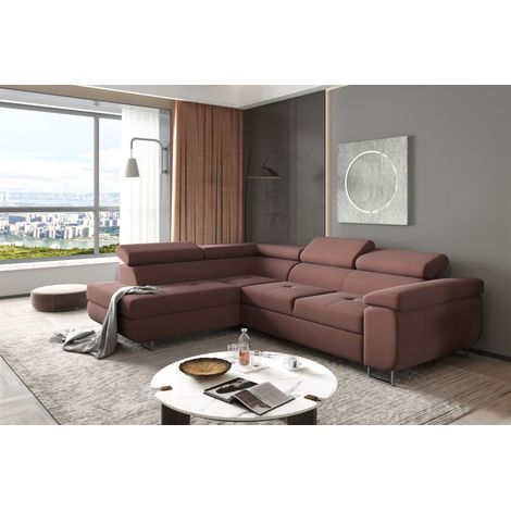 Ecksofa Sofa JADE Stoff Monolith Bordeauxrot mit Schlaffunktion Ottomane Links (1/2)