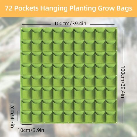 (1 pièce - 72 poches vertes) Sacs de culture suspendus, sacs de culture verticaux muraux pour plantes, jardinière pour herbes aromatiques d'intérieur et d'extérieur (1/4)