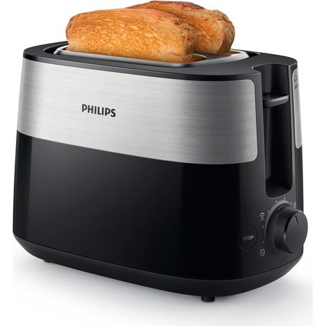 Philips Toaster - 2 Schlitze, 8 Einstellungen, Warmhaltegitter, Abtauung, Auto Off, Schwarz/Silber (HD2516/90) (1/2)