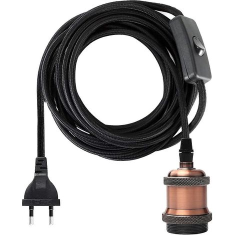 Douille E27 avec interrupteur, câble électrique gainé de 1,2 mètre pour douille d'ampoule/adaptateur pour suspension rétro Edison vintage en cuivre rouge (1/4)