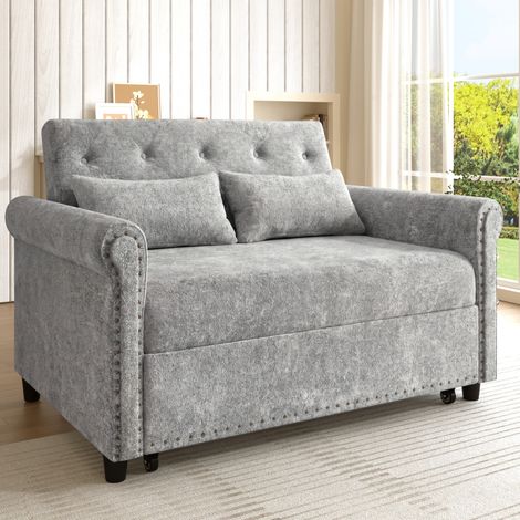 Sofa Sitzmöbel Schlaffunktion 2 Sitzer Chenille Grau HAVRYA (1/5)