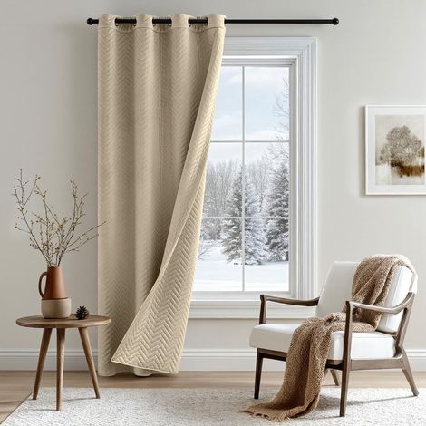 Rideau Thermique Isolant Anti Froid et Chaleur, Double Face Velours Matelassé, Rideau Occultant Épais à Oeillets pour Porte ou Fenêtre, 1Pièces, Beige Clair, 132x225 CM (1/5)