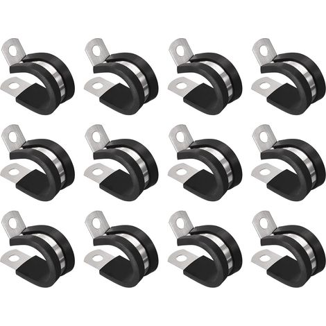 Lot de 24 colliers de serrage isolés en caoutchouc en acier inoxydable 304 en forme de R pour tuyau de 20 mm (1/5)