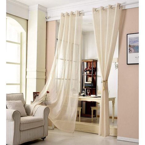 WOLTU Gardinen transparent mit Ösen Leinenoptik Vorhang Schal Deko Ösenvorhang Halbtransparent Stores Voile Fensterschal Leinenvorhang für Wohnzimmer Kinderzimmer Schlafzimmer, 140x225 cm Sand