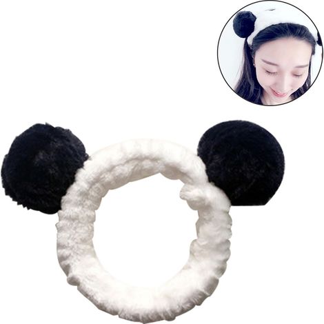 1 Bandeau, Design oreilles de panda, Matière polaire corail, Élastique épais, Pour spa sport yoga (1/5)