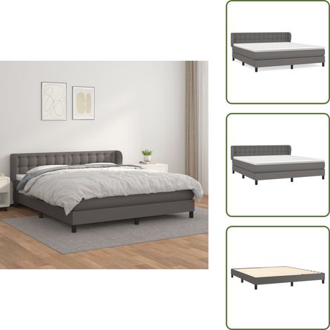 Boxspringbett mit Matratze Grau 160x200 cm Kunstleder - Boxspringbett - Betten - Doppelbett - Kunstlederbett - Grau (1/5)