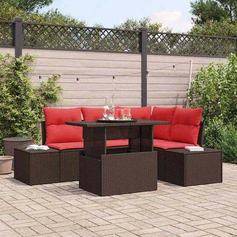 Teenpull – Gartensofa-set mit Kissen 6 pcs Braun und Rot Poly-Rattan (1/5)