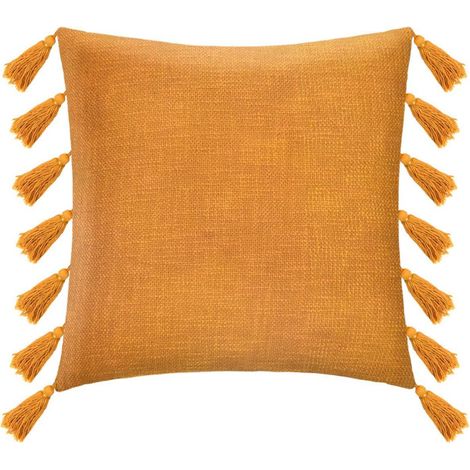 Coussin Déco à Pompons "Gypsy" 50x50cm Ocre (1/4)