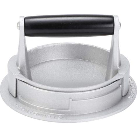 Presse à hamburger ronde 14 cm, couleur noire, poignée bois pour cuisine (1/5)