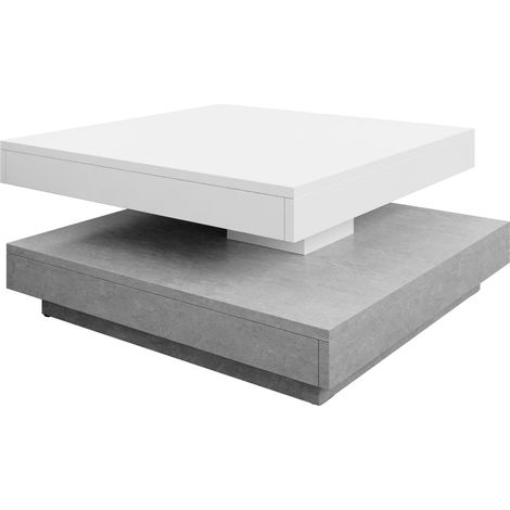 Mesa de centro convertible Comfivo Pisces, Hormigón + Blanco, 34x70x70cm, Diámetro: 0, Aglomerado laminado, Angular