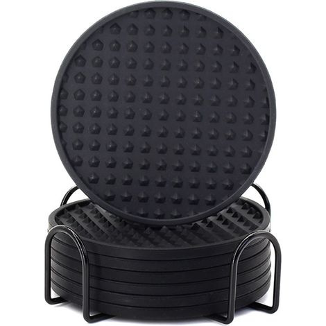 Alfombrilla protectora redonda, flexible, resistente al calor y antideslizante de silicona con base, 6 unidades, color negro, 10 x 10 cm. (1/5)