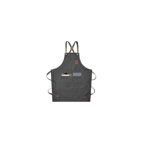 Tablier de chef en toile croisée avec poches pour homme et femme-GRIS (1/4)