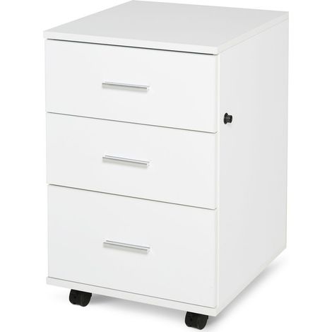 Caisson de Bureau Rangement Bureau sur Roulettes 3 Tiroirs Verrouillables 40 x 40 x 61,5 cm Blanc (1/4)