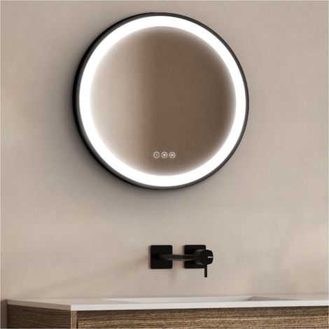 Espejo LED redondo D60/120cm con marco de aluminio negro AUREYA