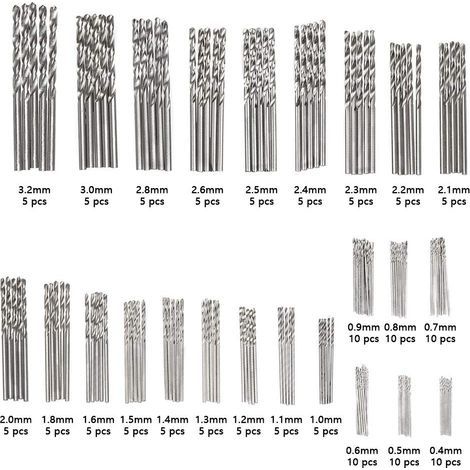 150-teiliges Spiralbit-Set aus HSS-Titan, Mikro-Bits, 0,4 mm–3,2 mm, für Holz, Metall, Kunststoff und Schmuck (1/2)