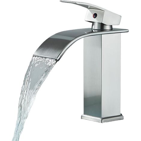Robinet cascade pour vasque, noir, monocommande, eau froide (1/5)
