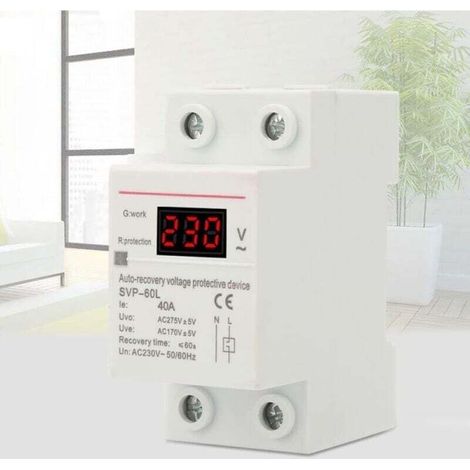 Regulateur de Tension, Dispositif de Protection Contre les Surtensions et les Sous-tensions à Récupération Automatique 230V 40A Protecteur de Montage sur Rail DIN (1/3)