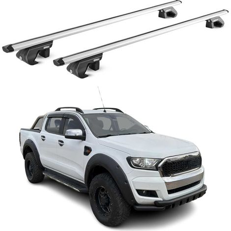 OMAC Dachträger Aluminium TÜV geprüft für Ford Ranger T6 2011-2026 – Für Standard Dachreling – T Nut – Max 90 kg – 2 Schlösser Silber (1/5)