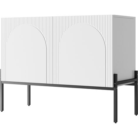 Aparador blanco con 2 puertas y patas metálicas, 100 x 40 x 75 cm (1/5)