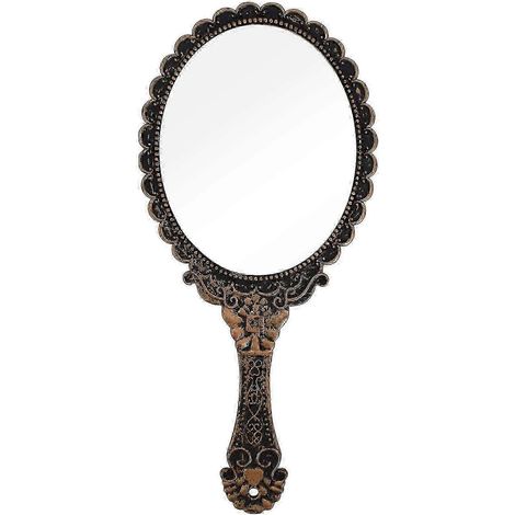 Miroir à main vintage en bronze avec poignée pour femme, idéal pour les voyages et la maison. (1/5)