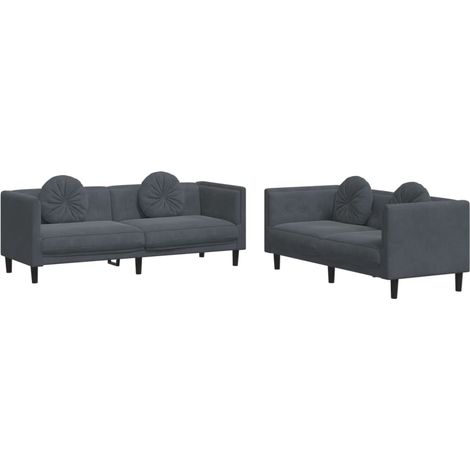 Ensemble de Canapé  Sofas 2 pcs avec coussins gris foncé velours
