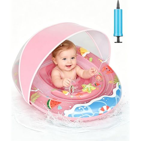Bouee Bebe, Bouée Bébé Piscine avec Pare-Soleil UPF 50+, Flotteur Bébé Gonflable Sécurisé avec Double Airbag et Siège réglable, Piscine Empêcher Le Retournement, pour Tout-Petits de 6 à 36 Mois (1/5)