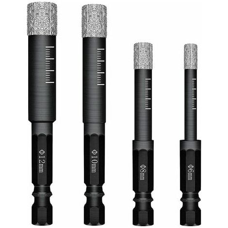 Juego de 4 brocas de diamante para azulejos de cerámica, porcelana y vidrio. Brocas de diamante profesionales para azulejos de cerámica: 6 mm, 8 mm, 10 mm y 12 mm. (1/4)