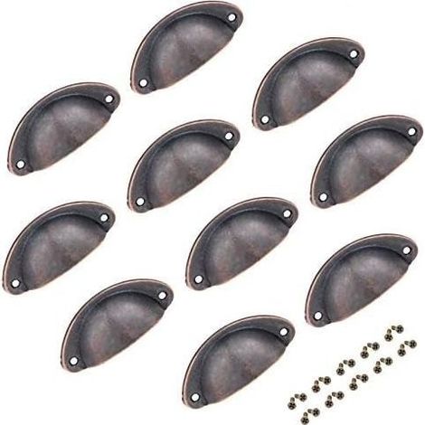 10pcs boutons de tiroir en cuivre poignées demi-lune poignées de tasse antiques pour boutons de meubles d'armoire avec vis 82x35mm (couleur 2)- (1/5)