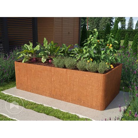 PRIMEYARD Huerto urbano MARIO, acero corten, 200x107x60 cm, aspecto óxido (1/5)