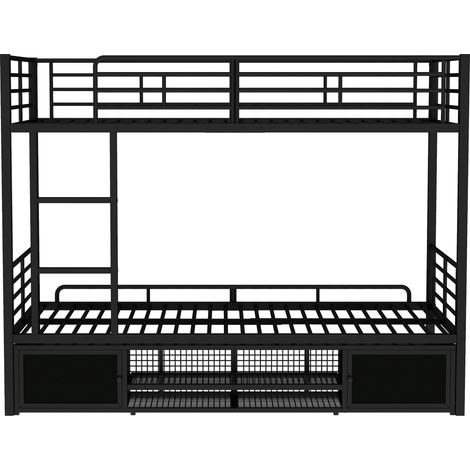 Etagenbett mit Schrank und Schuhregal, Metallbett mit Leiter, Schwarz, 90x200 cm - PANGIVO (1/5)