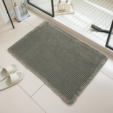 Tapis de Bain en Tissage gaufré, Super Absorbant et à séchage Rapide, Support antidérapant, sans abri, Lavable en Machine (30 ° C), Extra Doux (Vert Olive,43x61cm) (1/5)