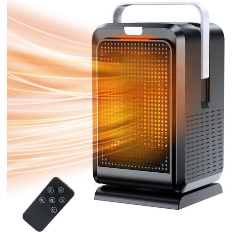 Chauffage de bureau, tête secouante à 90 °, puissance 1000 W, chauffage en céramique PTC, minuterie 2/4/6/8H, 2 vitesses, commande par bouton + télécommande, chauffe-mains et pieds pour bureau à domic (1/5)