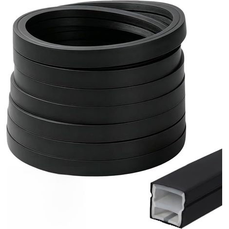 Profilé LED en silicone noir - 6 m - Flexible - Profilé et diffuseur avec embouts et clips de montage - Couvercle étanche - 12 x 12 mm - Pour plafond, mur, TV, panneau acoustique (1/5)