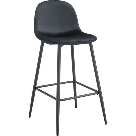 Lot 2 Tabourets de Bar Scandinave Velours Noir Pieds Métal Noir