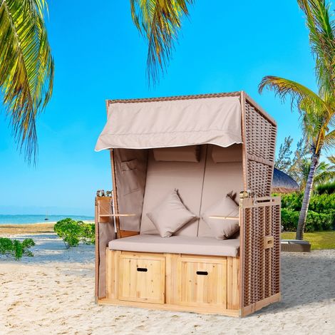 Strandkorb 2 places beige avec dossier réglable, chaise de plage abritée pour jardin terrasse balcon 118x79x160 cm (1/5)
