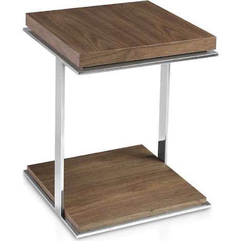 Table d'appoint acier plateau recouvert de valnut. - Noyer (1/5)