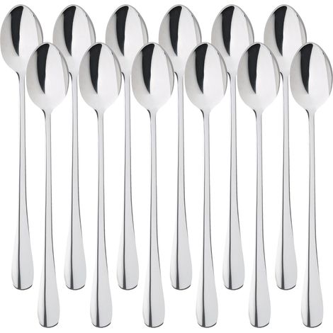 Lot de 12 Cuillère, Acier Inoxydable, 19.5cm, Design Miroir, Pour Café, Dessert, Restaurant