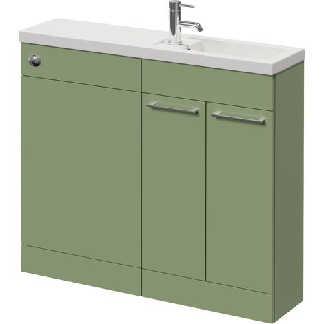 Napoli 250 Olive Green 1000mm 2 Door Vanity Unit Toilet Suite with Square Silvo Basin - 1000mm - Chrome 160mm HandleWithout Kingston Toilet Pan