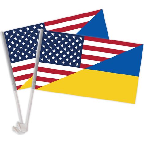 2-teiliges Set ukrainischer Autoflaggen, ukrainisches Polyesterbanner, Dekoration für drinnen und draußen (1/5)
