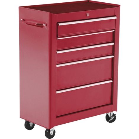 Chariot à outils roulant, établi mobile en acier 5 tiroirs verrouillables avec 2 clés, 61,5 x 33 x 82,5 cm, rouge (1/5)