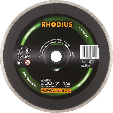 Disco de corte de diamante - ALPHALINE - DG50 - 230 x 5,0 x 1,6 x 22,23 mm RHODIUS