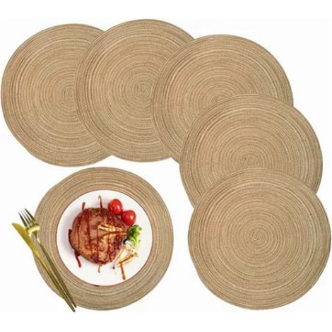 Lot de 6 sets de table ronds antidérapants, isolants et décoratifs tissés, couleur kaki, 30 cm (11,8 pouces), pour la maison et les cafés. (1/5)