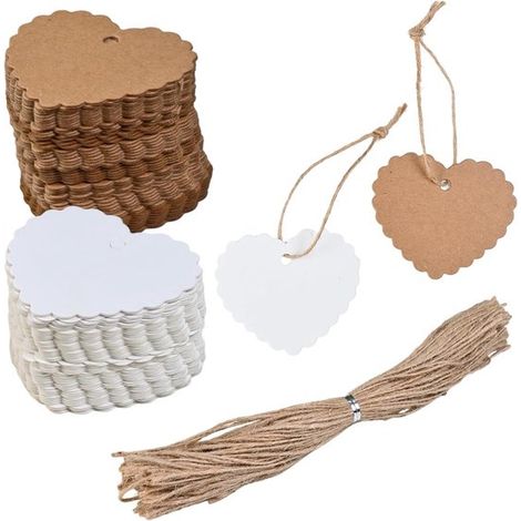 Set mit 200 herzförmigen Geschenkanhängern aus Kraftpapier und 200 Juteschnüren, für Hochzeiten, Valentinstag und kreative Bastelprojekte (1/5)