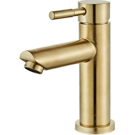 Robinet Salle Bain Eau chaude et froide Uniquement avec Bec Hauteur 16 cm, Robinet Lave Main Eau chaude et froide en Acier Inoxydable, Robinet Lavabo Eau chaude et froide pour WC,(doré) (1/3)