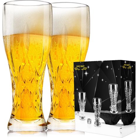 Lot de 2 verres à bière - 590 ml - Hauts verres transparents et gobelets tout usage - Verre à base lourde pour cocktail, eau, jus de fruits - Design de style pub pour la maison (1/5)