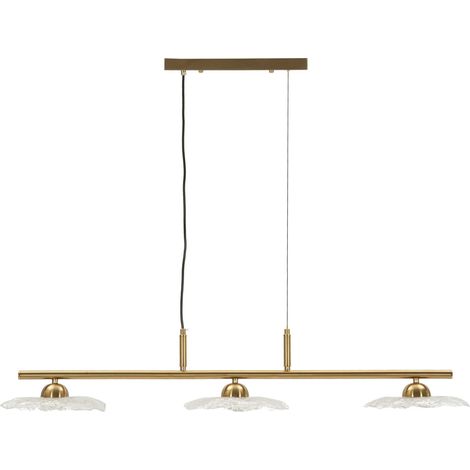 Lampadario Emily 3 Luci Glam - Struttura in Metallo Oro e Vetro Trasparente, Design Moderno e Luminoso, Attacco E27 - 100x24x18 cm